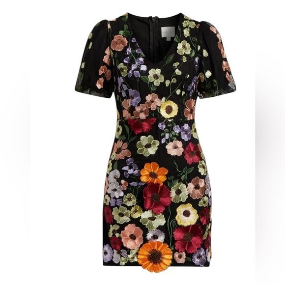 Adelyn Rae Floral Print Flower V-neck Puff Sleeve Dress Dress(Size Small) - Picture 3 of 10